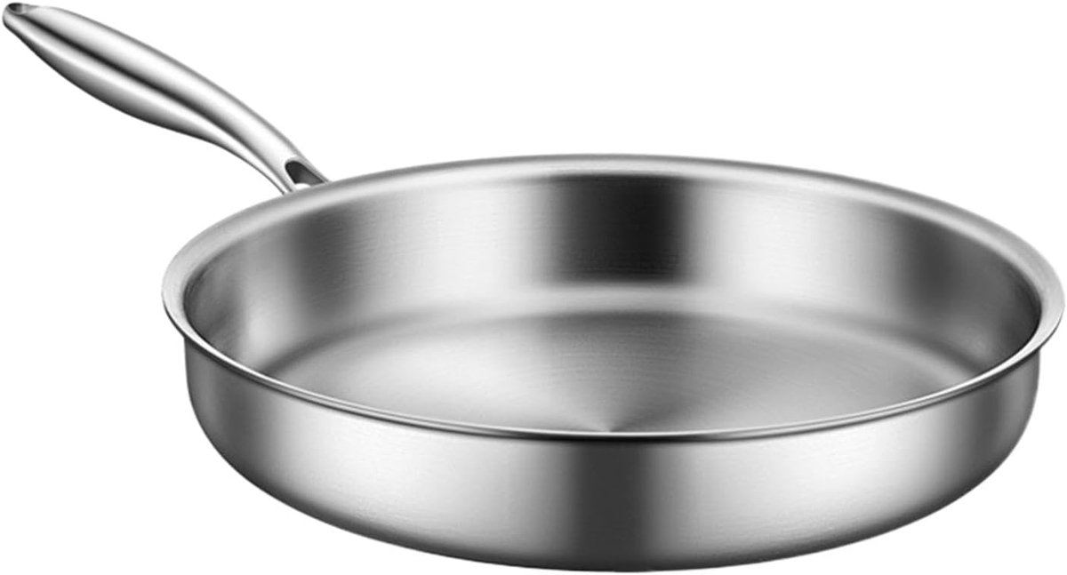 Roestvrijstalen Koekenpan Non-stick Wok Dagelijks Koken Antislip Handvat 22 cm Zilverkleurig
