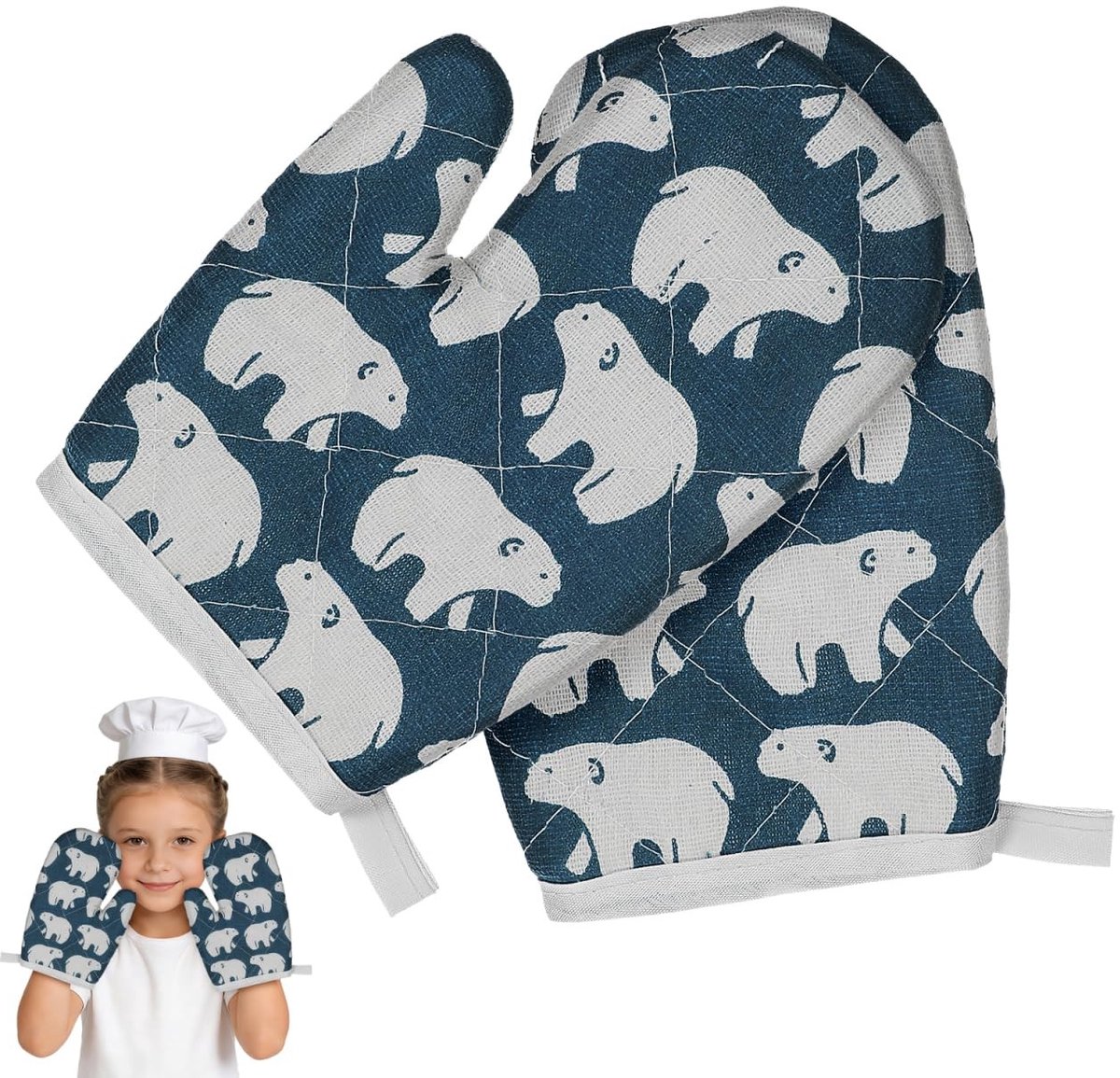 Dailygoods- Ovenwanten Kinderen - Hittebestendig - Berenpatroon - Keukenhandschoenen - Koken/Bakken - 17,5 x 12 cm - Comfortabel Kussen