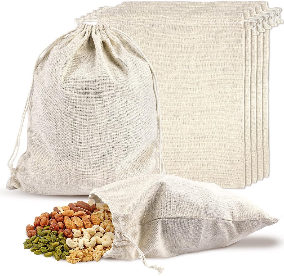 Dailygoods - 6 Stuks Jute Zakjes met Trekkoord - Ideaal voor Bruiloften en Feesten