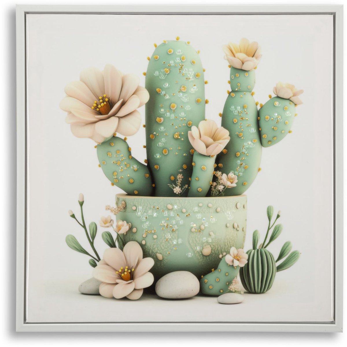 Schilderij Lacquered Canvas Print With Frame Cactus Jar -d 40×2,8×40 cm