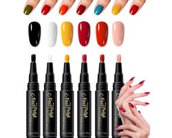 Nagellakpen - 6 stuks - Nagel Art Pennen - 5ml - Nail Art penselen - DIY nagelkunst - Nagel Decoratie - Chique nagels - Nagelartikelen - nagel spullen - Nail Brush - Geen UV-lamp nodig - Stijl B