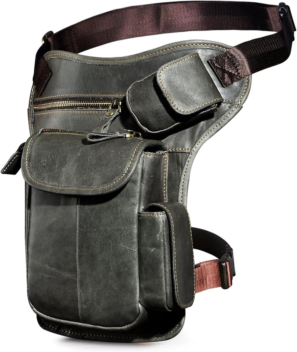 Motorfiets Been Tas - Schoudertas Heren - Outdoor Reizen - Ergonomisch Ontwerp - 28cm Lengte - Grijs