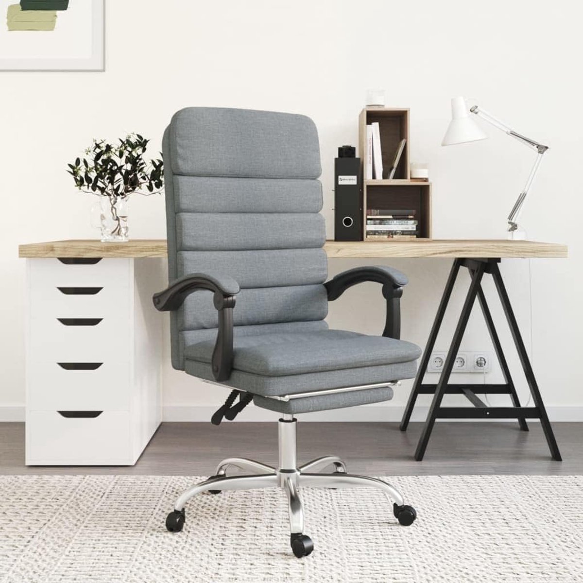 Ergonomische bureaustoel - Werkstoel comfort - Ontspannen werken - Met massagefunctie - 110-120 cm hoog - Lichtgrijs
