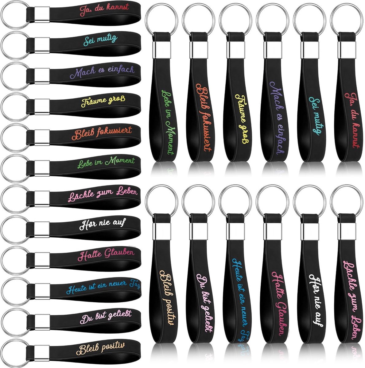 Dailygoods- Sleutelhangers 24 Stuks - Siliconen Sleutelhangers - Duitse Citaten - Motiverende Sleutelhangers - Bedankcadeau - Inspirerende Accessoires - Sleutelhanger