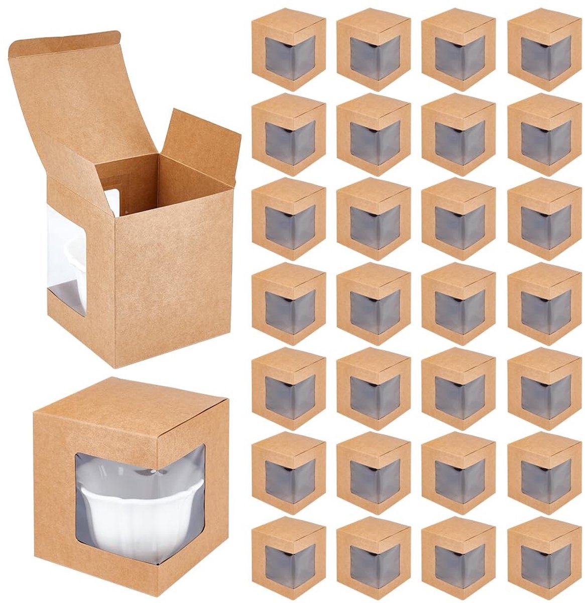 Dailygoods - 36Pcs Burlywood Geschenken Dozen voor Mokken - Transparante Verpakking