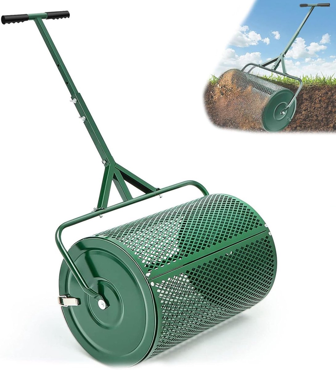 Compost Verspreider - Meststofstrooier Tuin - Gazon Onderhoud - Verstelbare T-greep - 60 cm breed - Groen