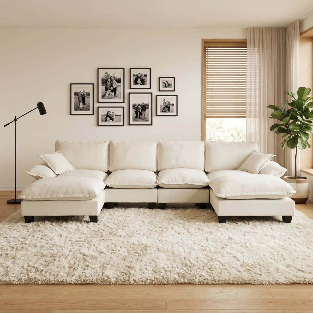 MIVRAY U-Bank 332x151x90 Cm - Modulaire Hoekbank Met Verplaatsbare Ottoman - Voor Woonkame