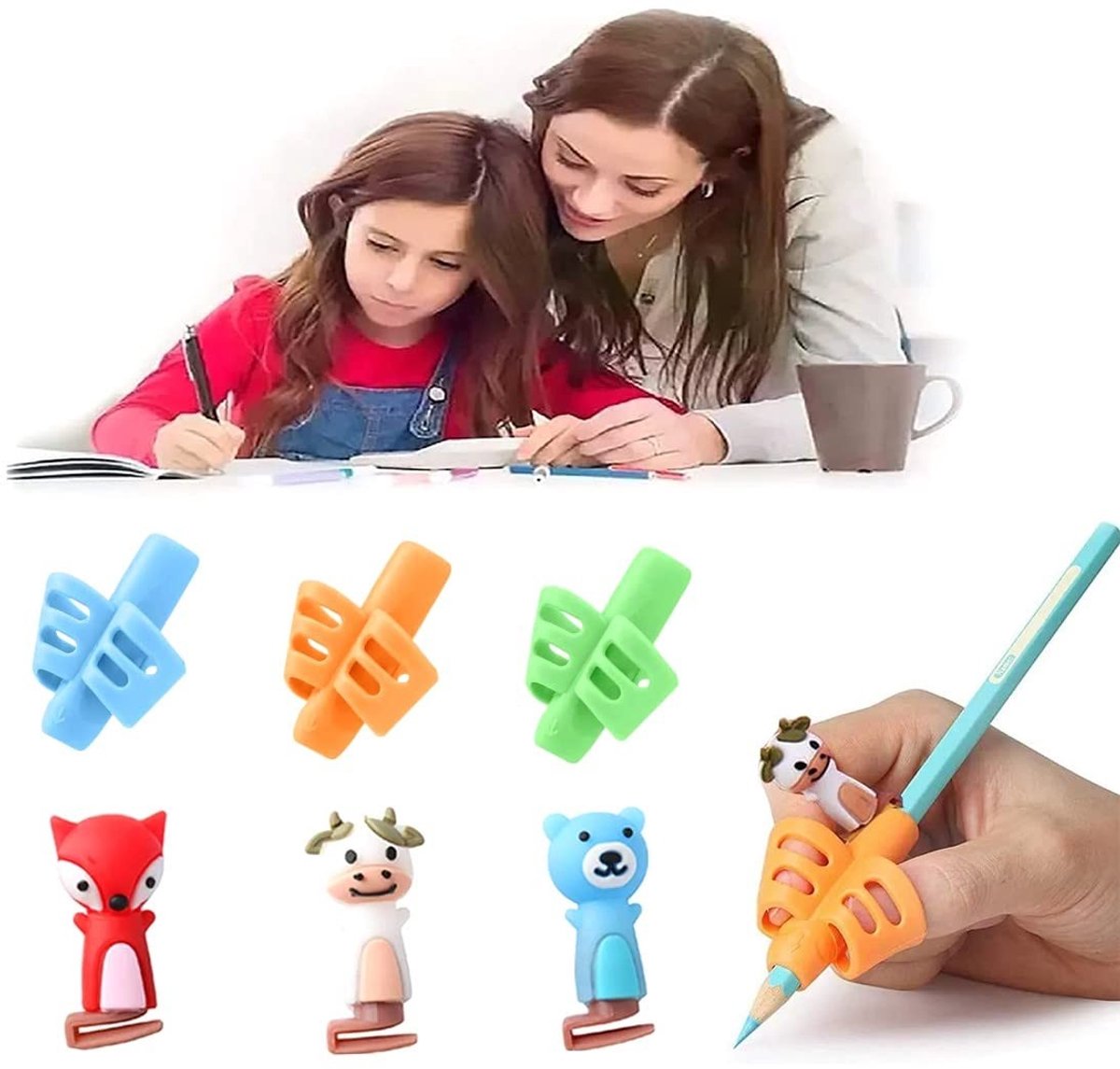 Dailygoods - 6 x schrijfhulp voor kinderen - schrijfhulp grip schrijfpotlood handgrepen kinderen pennenhouder schrijfhulp grip grip houding kind linkshandig rechts