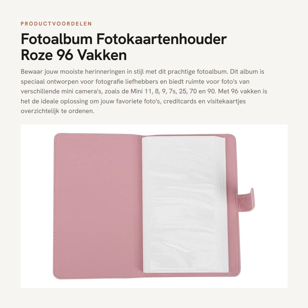 Dailygoods- Fotoalbum 96 Vakken - Fotokaartenhouder - Mini 11/8/9/7s/25/70/90 Compatibel - Roze - 7,6 cm - Herinneringen Opslaan - Fotokaartenmap