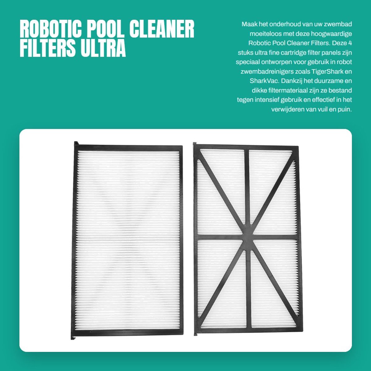 Dailygoods- Pool Cleaner 4PCS Ultra Fijn Vervangingsfilters - 3-Laags Filter - Kunststof Frame - Geschikt voor TigerShark/SharkVac/AquaVac - Bestand tegen Vuil/Puin - Zwembadfilter