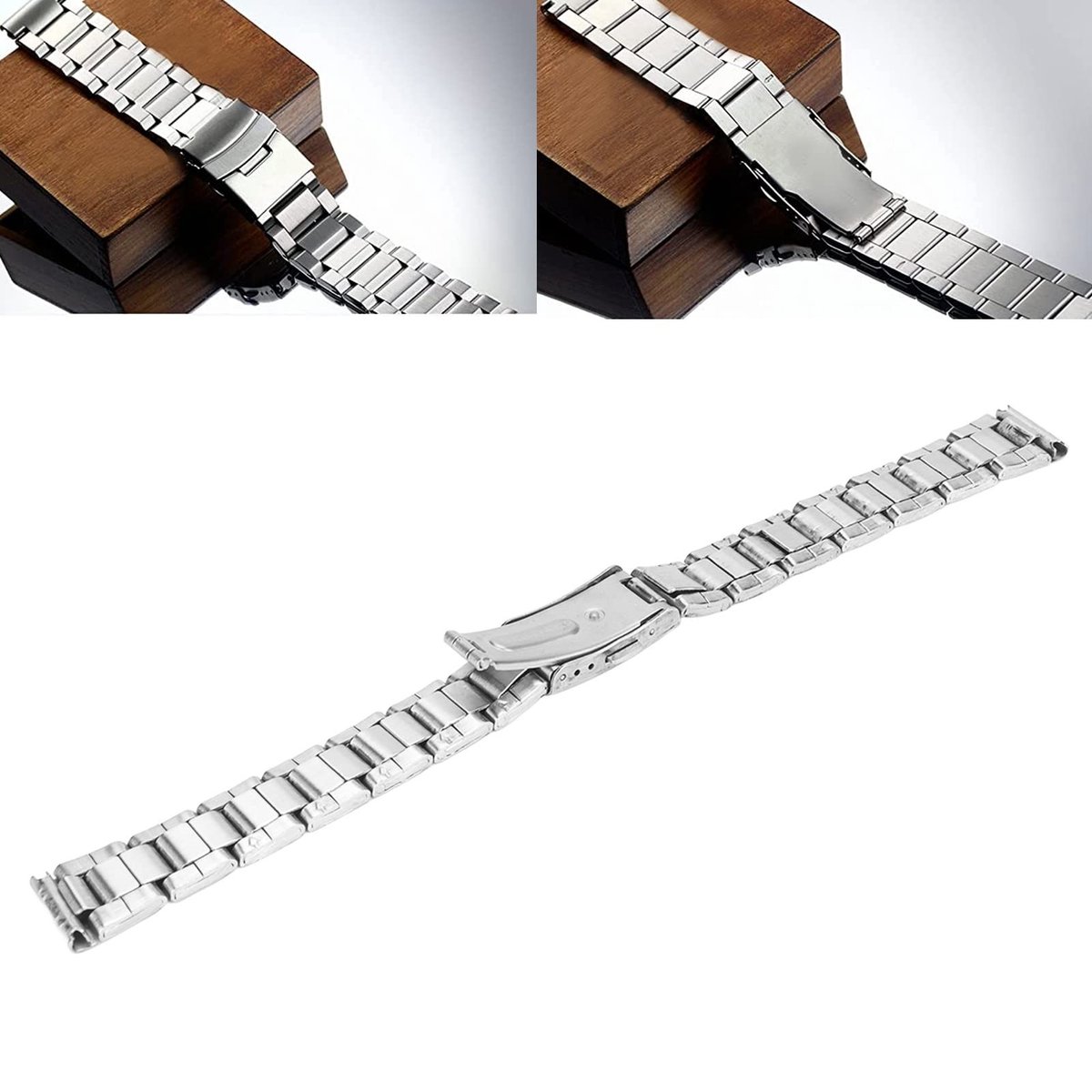 Dailygoods- Horlogeband 12mm Roestvrij Staal - Verstelbare Snelsluiting - Opvouwbaar - Duurzaam - Geschikt voor 22mm - Hoogglans Afwerking - Horlogearmband