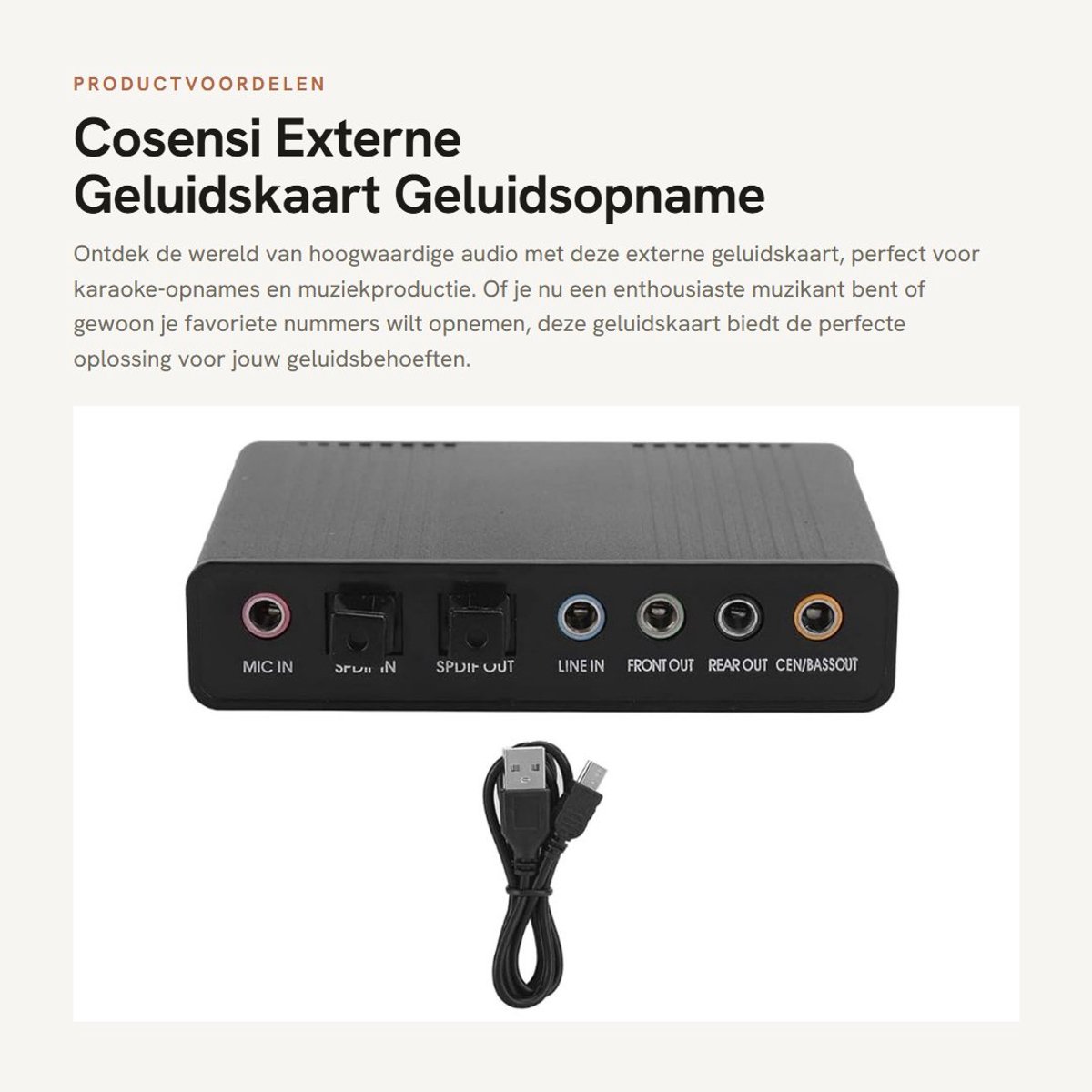 Dailygoods- Geluidskaart USB 5.1 - Externe Geluidskaart - Aluminium - Karaoke-opname - Digitale/analoge weergave - Bemonsteringsfrequentie tot 48 kHz - Audio Interface