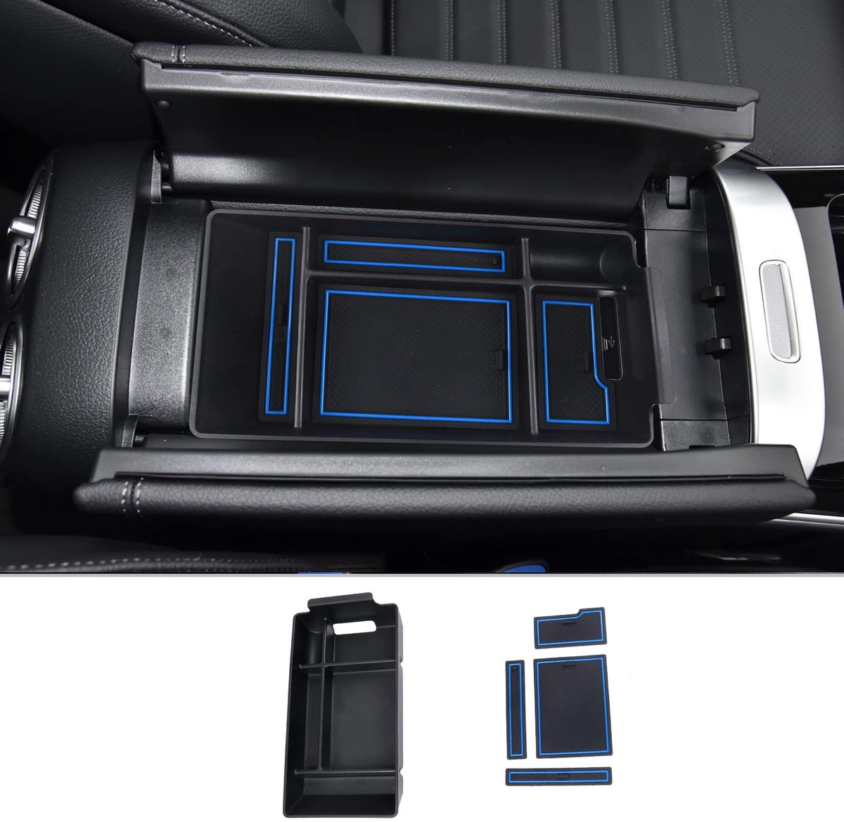 Dailygoods - CDEFG Mercedes W206 C klasse 2024 2023 middenconsole, armleuning, organizer, armleuningen, opbergdoos, handschoenenvak, opslag, automiddenconsole, tray, W206, accessoires (blauw)