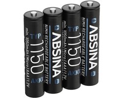 Absina Oplaadbare AAA batterij (potlood) NiMH 1.2 V 4 stuk(s)
