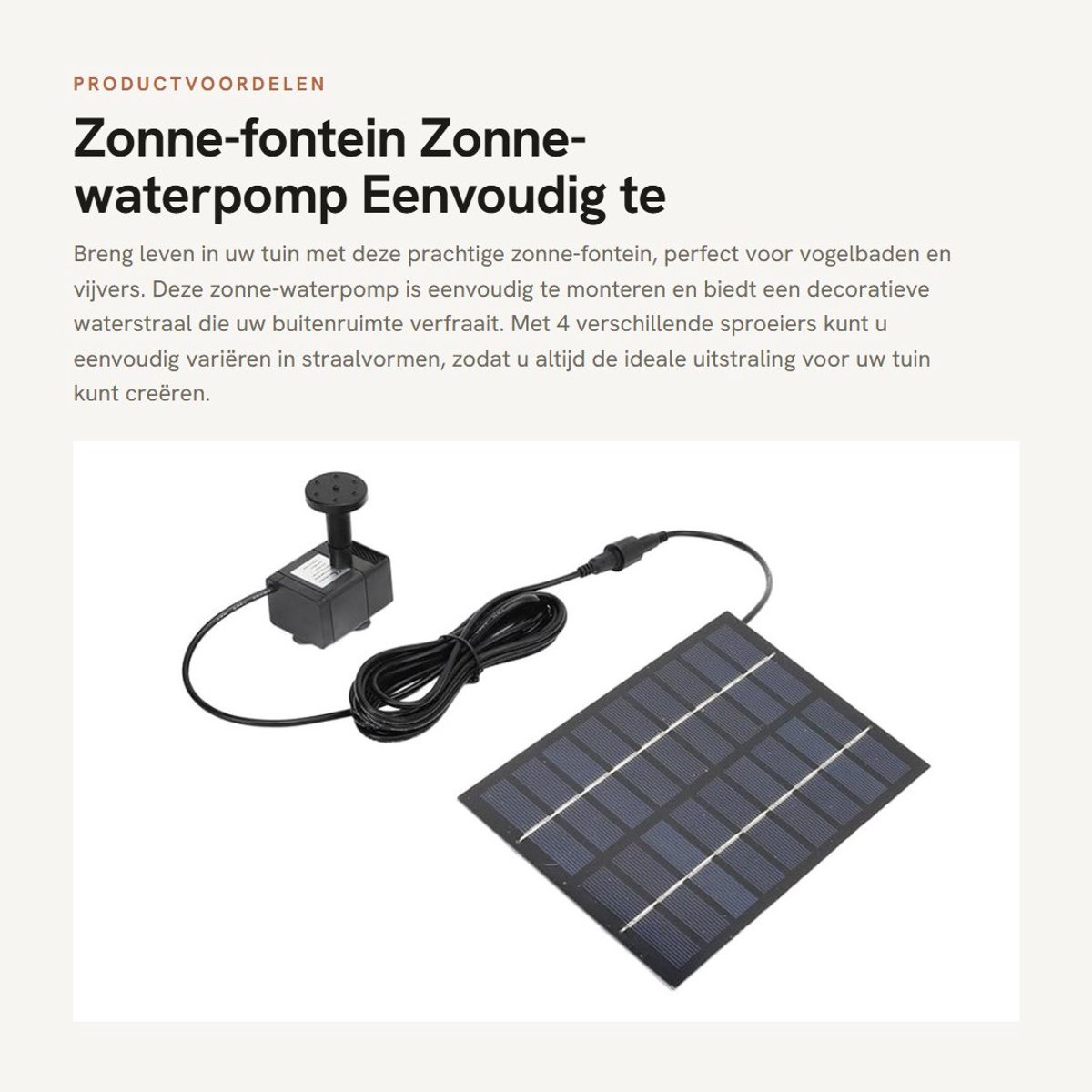 Dailygoods- Zonne-waterpomp 1,8 W - Vijverpomp voor in vijver - Zonne-fontein met 4 sproeiers - Eenvoudig te monteren - Anti-verstopping filtergaas - Hoogwaardig ABS-materiaal