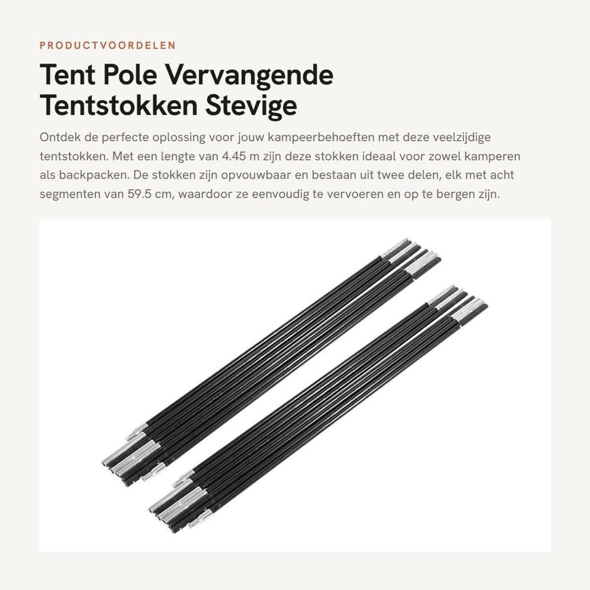 Dailygoods- Tentstang 4,48 m - Opvouwbaar - Glasvezel - Reserveaccessoires - Camping - Geschikt voor 5-6 personen - Tentstok