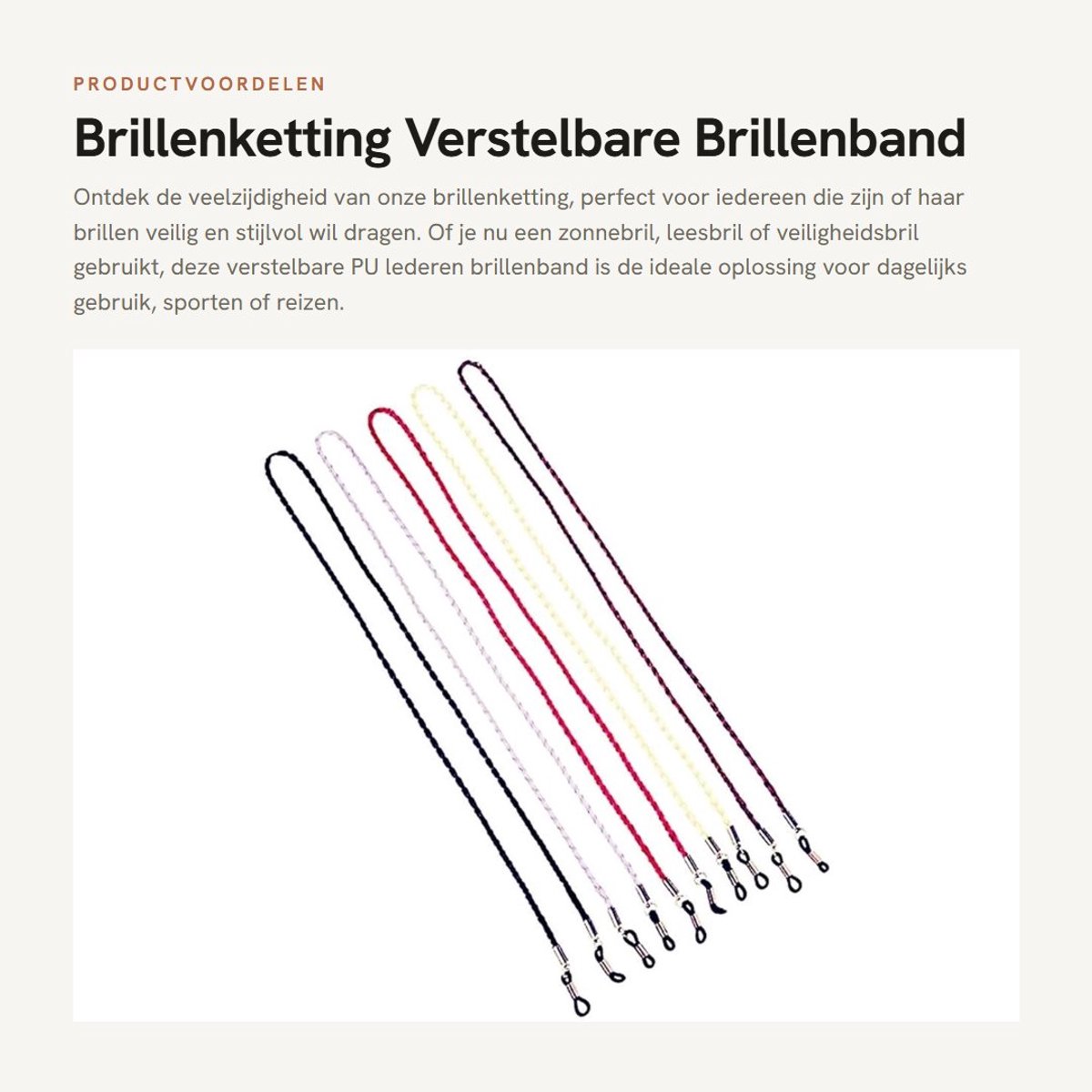 Dailygoods- Brillenkoord Verstelbaar - Brillenkoord Sport - Brillenkoord Neopreen - Brillenkoord Kraaltjes - 5 Stuks - PU Lederen Materiaal - Brillenband
