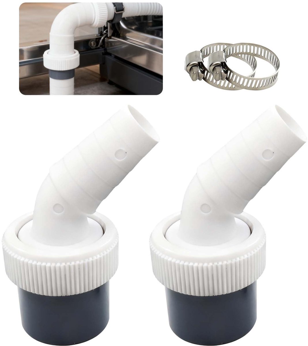 Dailygoods- Afvoeradapter 2 Stuks - Ø 18-24 mm - Afvoer 40 mm Buis - Slangklem - Vaatwasser/Droger - Eenvoudige Installatie - Afvoerconnector