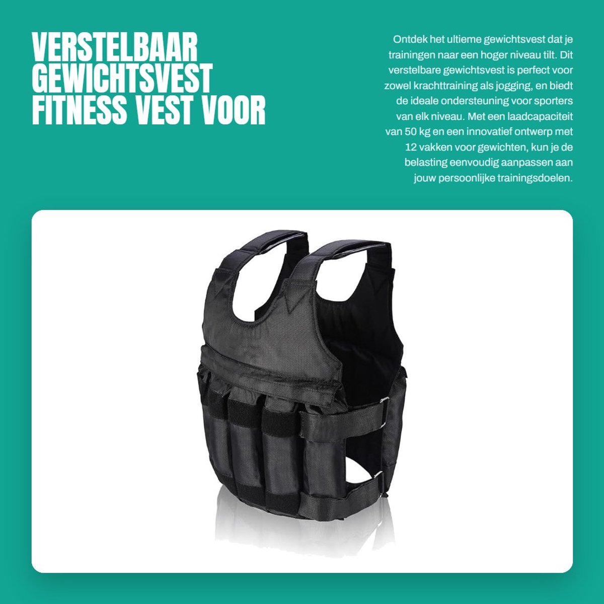 Dailygoods- Gewichtsvest 50 kg belastbaar - Verstelbaar gewicht - Premium kwaliteit - Schokabsorberend - Slijtvast - Comfortabele schouderband - Gewichtvest
