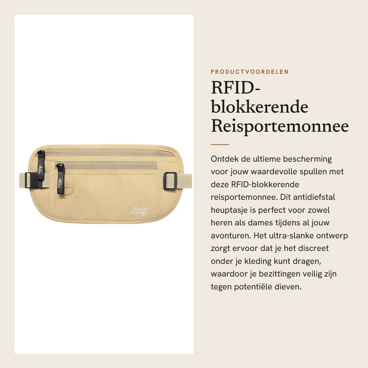 Dailygoods- Reisportemonnee RFID-blokkerend - Antidiefstal heuptasje - Waterdicht nylon - Ultra-slank ontwerp - Voldoende opbergruimte - Comfortabel mesh achterzijde