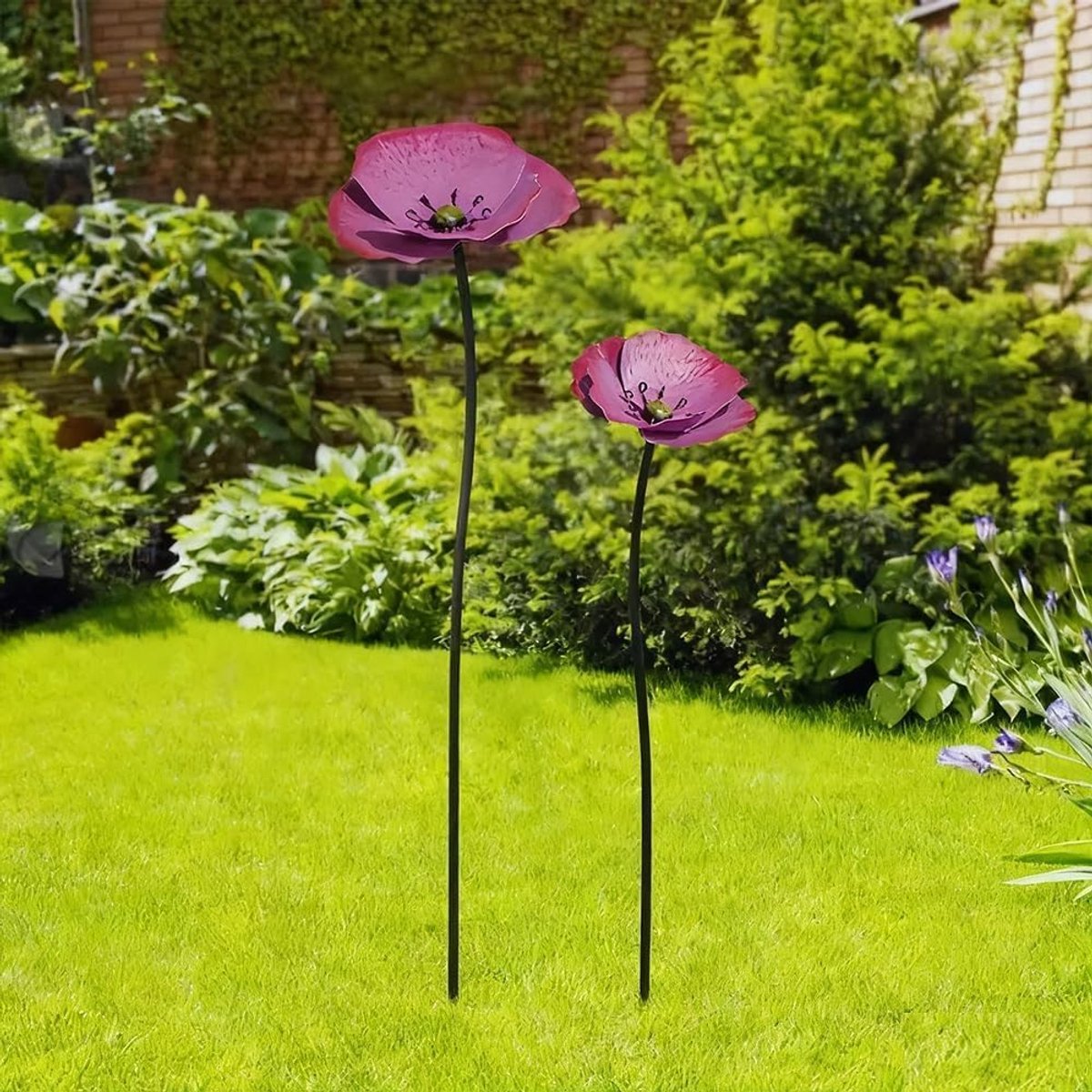 Tuinstekers Klaprozen - Bloemdecoratie - Tuin Aankleden - Handbeschilderd Metaal - 2 stuks 90cm - Multicolor