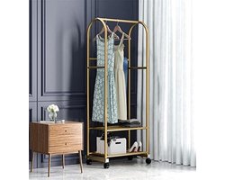 Gouden Kapstok - Kledingrek Op Wielen - Kleding Opbergen - 3-in-1 Ontwerp - 60cm Breed - Goudkleurig