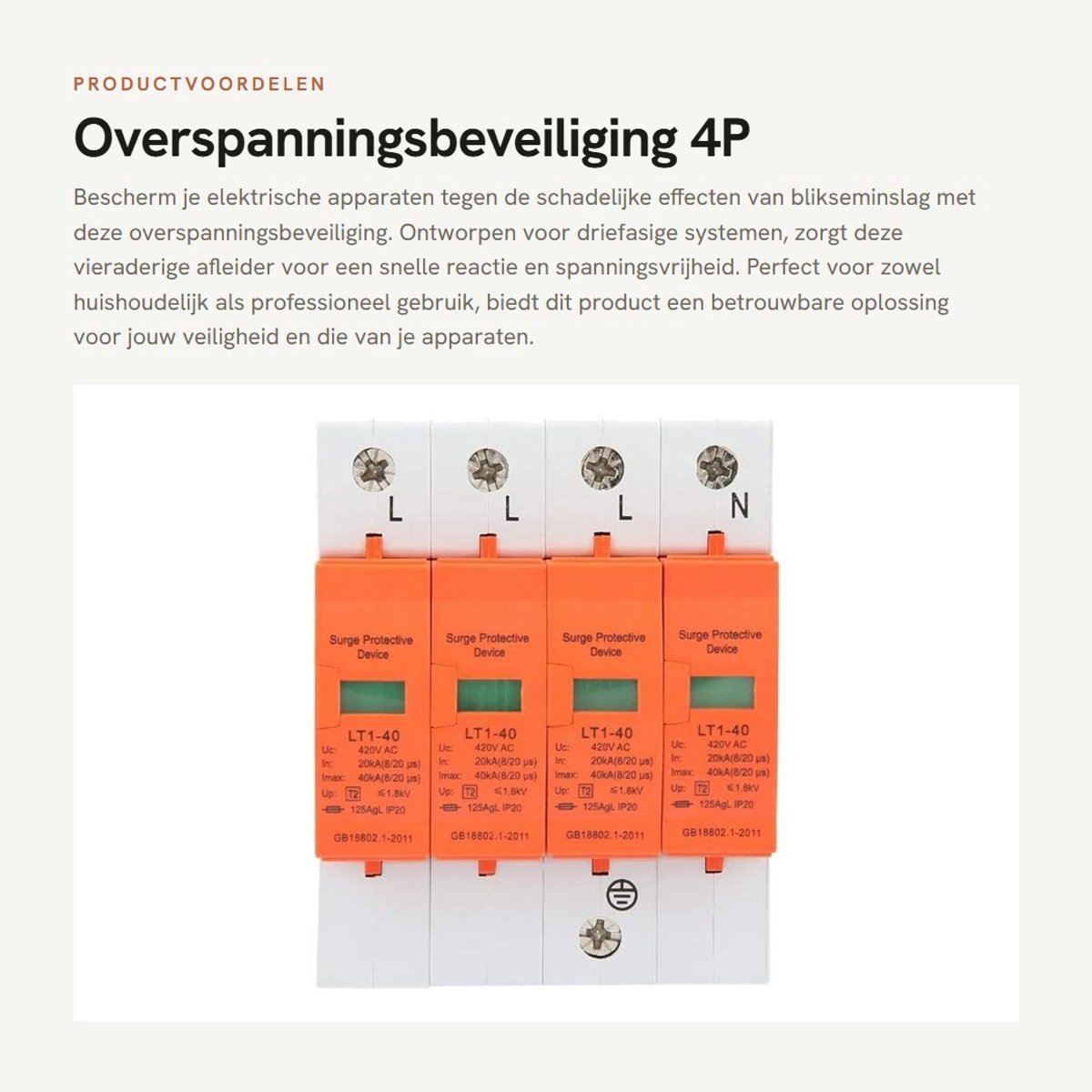 Dailygoods - Overspanningsbeveiliging 4P - Bliksembeveiliging - Snelle reactie - Driefasige vieraderig - Bescherming van apparaten - Veiligheid voorop...