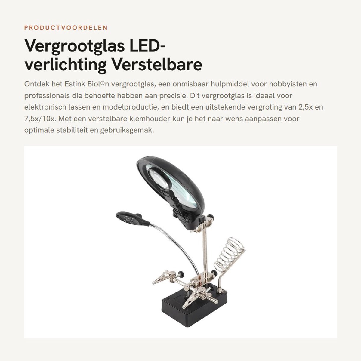Dailygoods - Vergrootglas - LED-verlichting - Verstelbare klemhouder - Zwart - 2,5x en 7,5x/10x vergroting - Geschikt voor elektronisch lassen en mode...