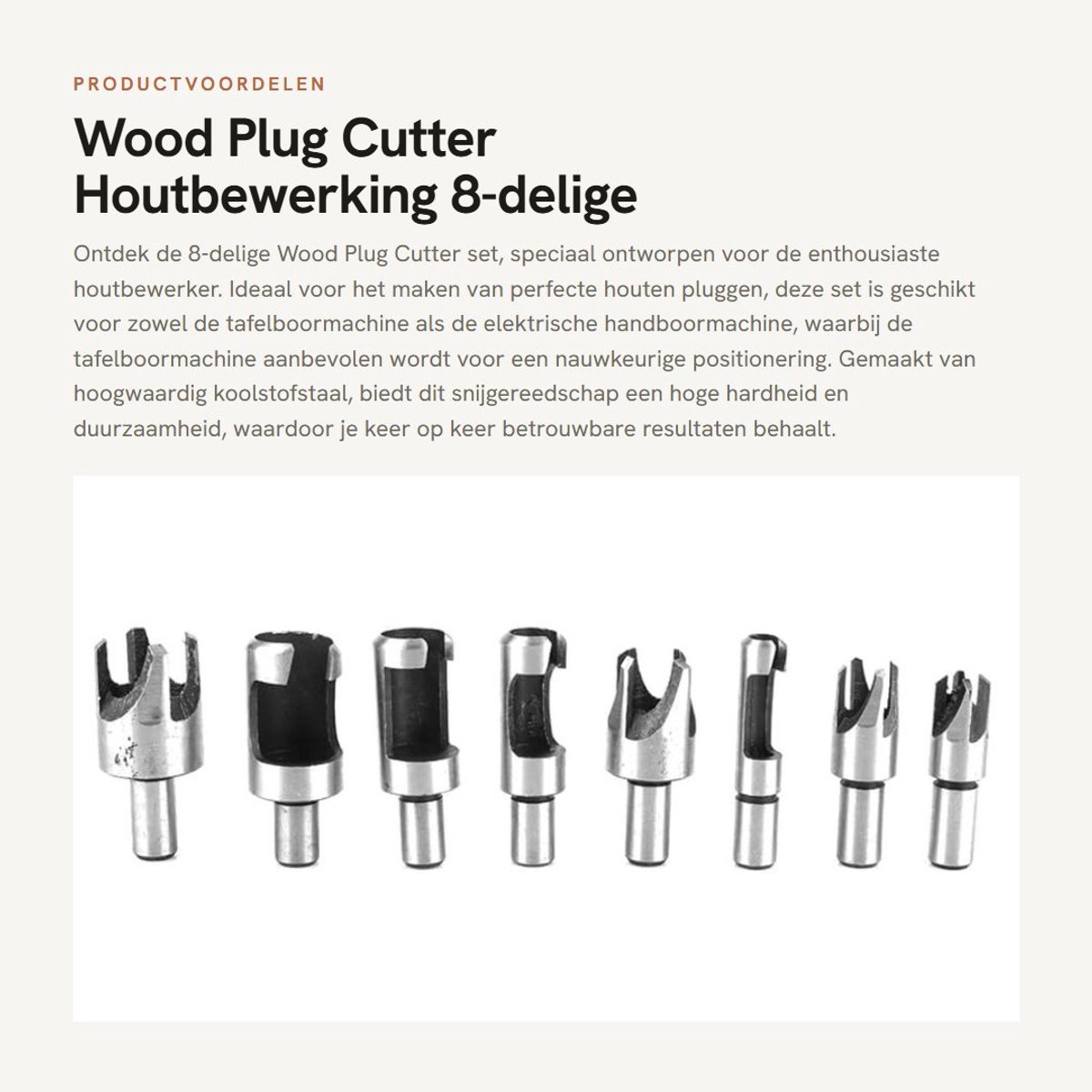 Dailygoods - Wood Plug Cutter - Houtbewerking - 8-delige set - Koolstofstaal - Snijgereedschap - Voor tafelboormachine en handboormachine