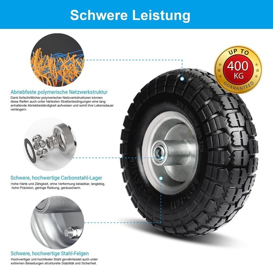 Dailygoods- Steekwagenwielen Massief Rubber - 4 Stuks - Reservewielen Bolderkar - Wielas 16 mm - 260 x 85 mm - Duurzaam en Sterk - Bolderkarwielen van Dailygoods — afbeelding 4