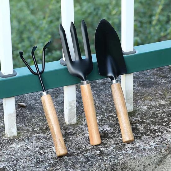 Cosensi- Tuinieren Tool Set Mini - 2x Hark/Spade/Schep - Lichtgewicht - Roestvrij Staal - Massief Houten Handvat - Voor Indoor/Outdoor Gebruik - Tuingereedschap van Cosensi — afbeelding 4