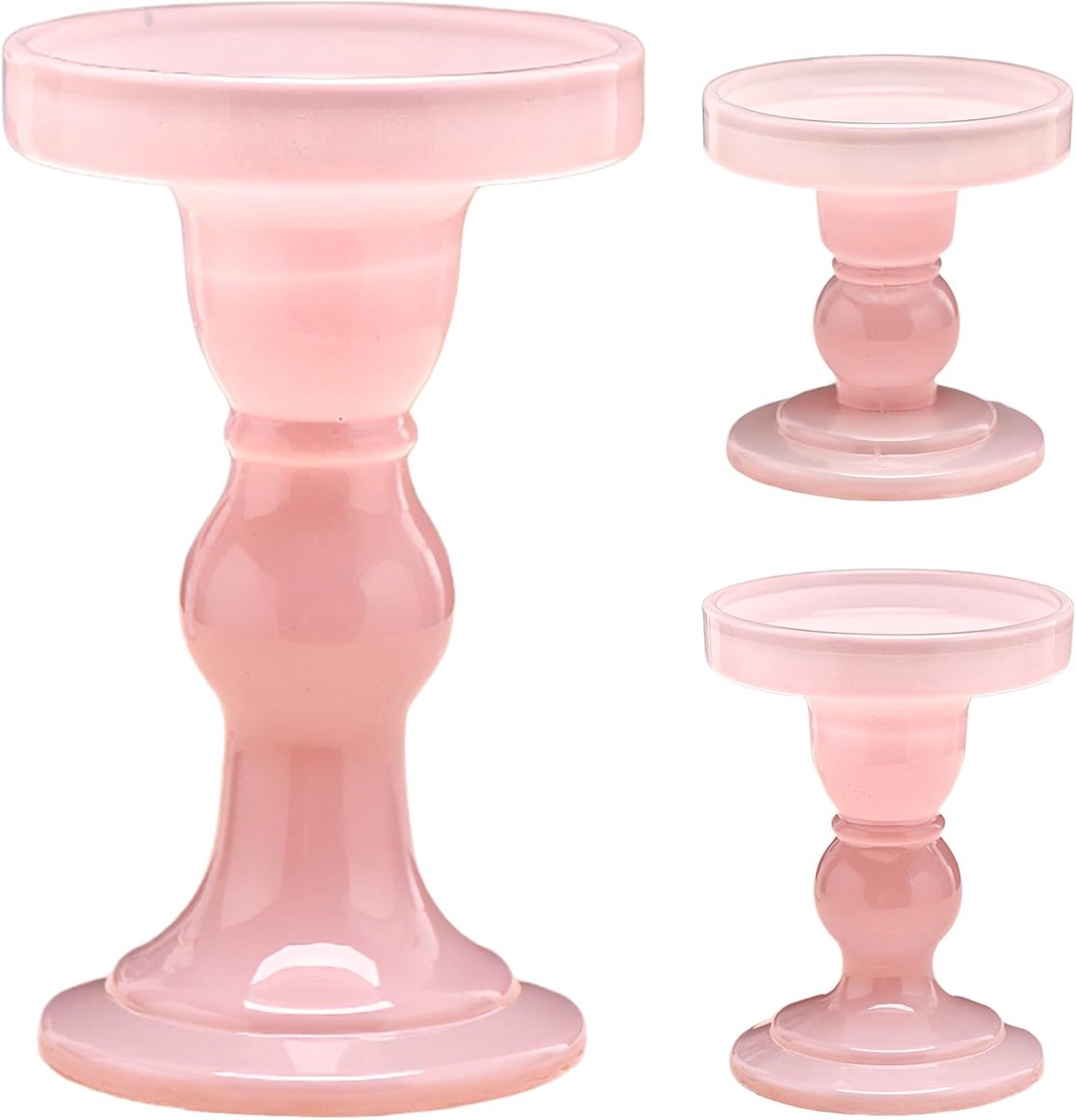 Glazen kaarshouders set - Lotus roze - Sfeerverlichting creëren - Drie maten - Set van 3 - Roze
