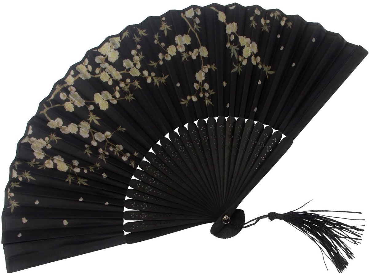 Dailygoods- Handwaaier Elegant Design - Chinese Stoffen Waaier - Bamboe Handvat - Begoniabloesem Motief - Perfect voor Bruiloften - Inclusief Decoratieve Kwast