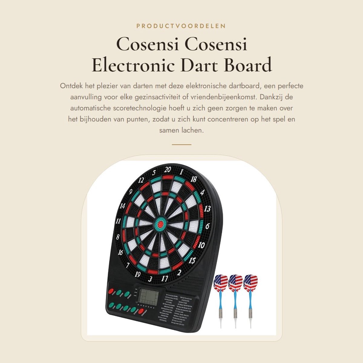 Dailygoods - Electronic Dart Board - Automatische Scores - Ideaal voor Gezelligheid - 27 x 22 x 3 cm - Dartspel - Gezinsactiviteit - Vermaak