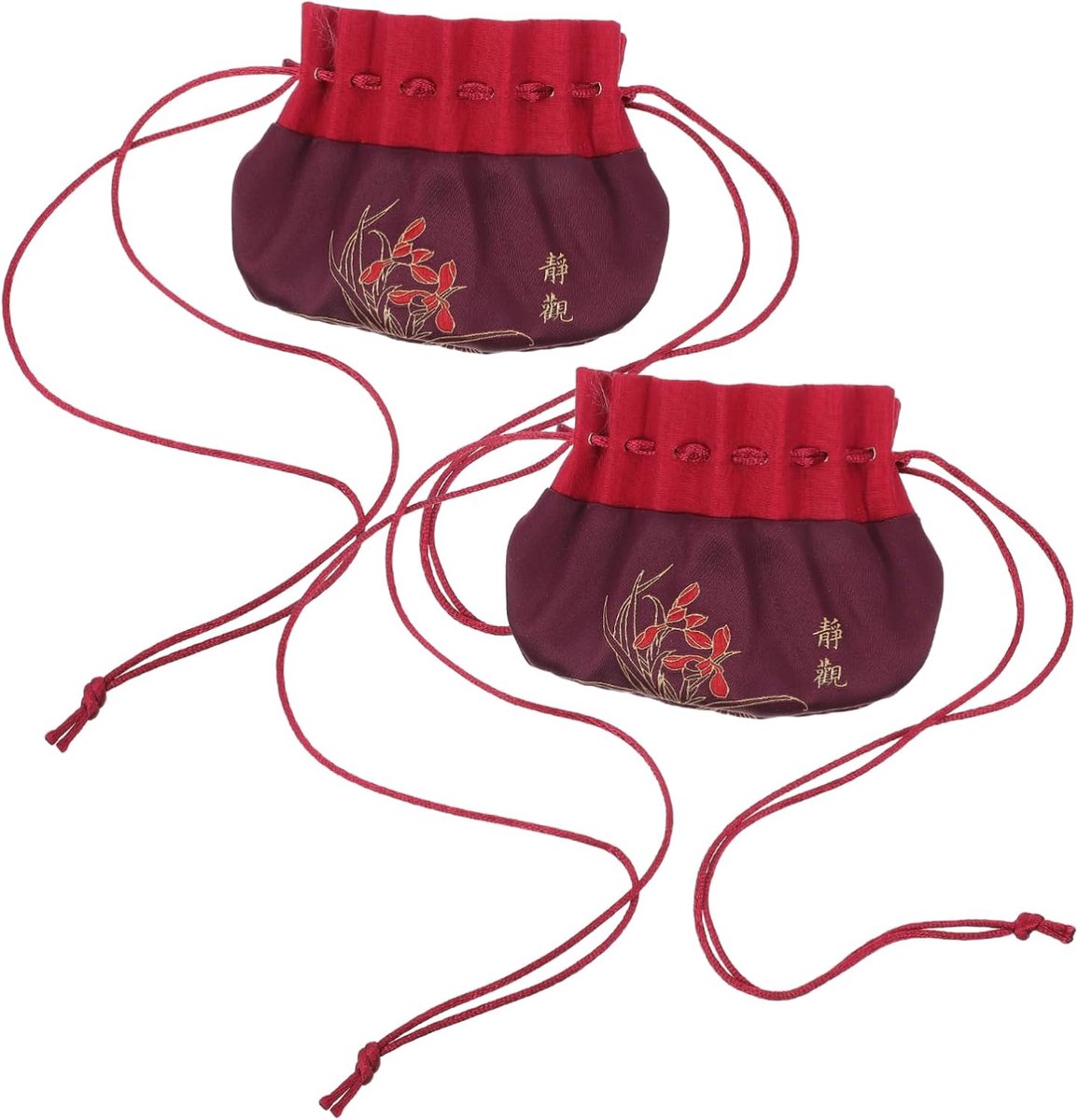 Chinese Geurzakjes - Brokaatzakjes Leeg - Kleine Spullen Opbergen - Vintage Decoratief - 2 Stuks - Rood