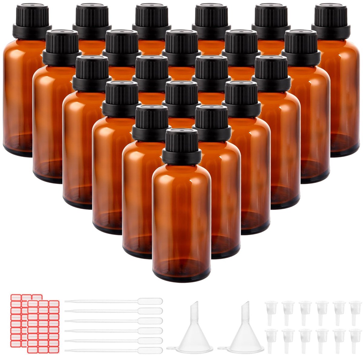 Dailygoods- Druppelfles 50 ml - Set van 24 - Bruine Glazen Flesjes - Apothekersflesjes - Inclusief Druppelinzetstuk - Hoogwaardig Materiaal