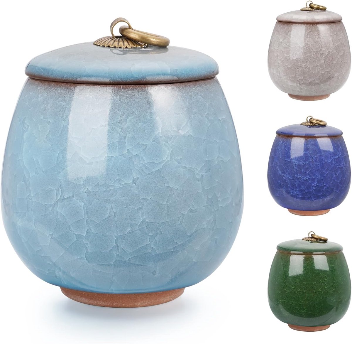 Keramische Gedenkurn - Mini urn van keramiek - Ljskraakpatroon - 170ml - Gedenkurn voor mens en huisdierenen - Blauw