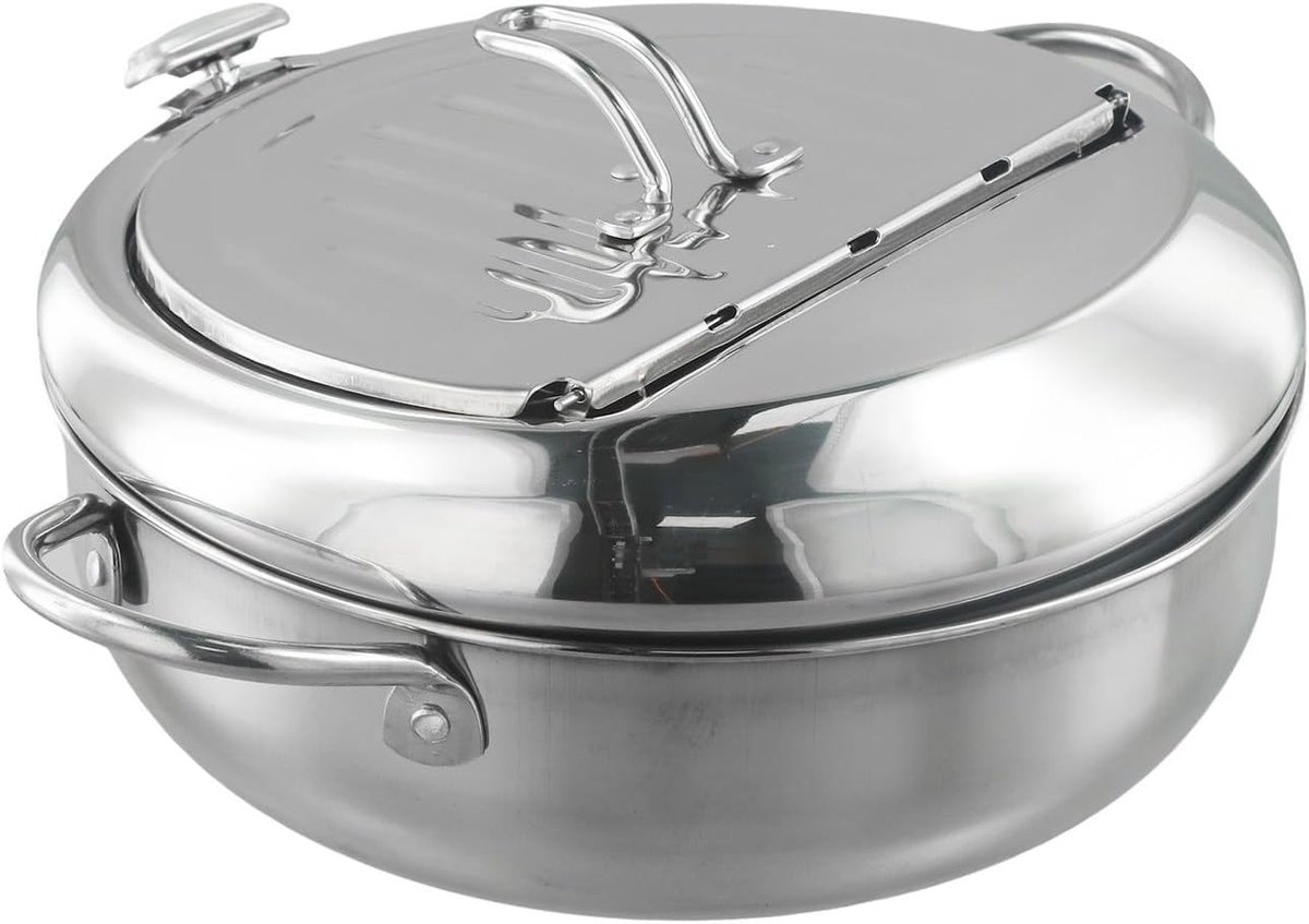 Frituurpan Roestvrij Staal - Keuken Friteuse - Lekker Eten Maken - Met Temperatuurmeter - 32 Liter - Zilver