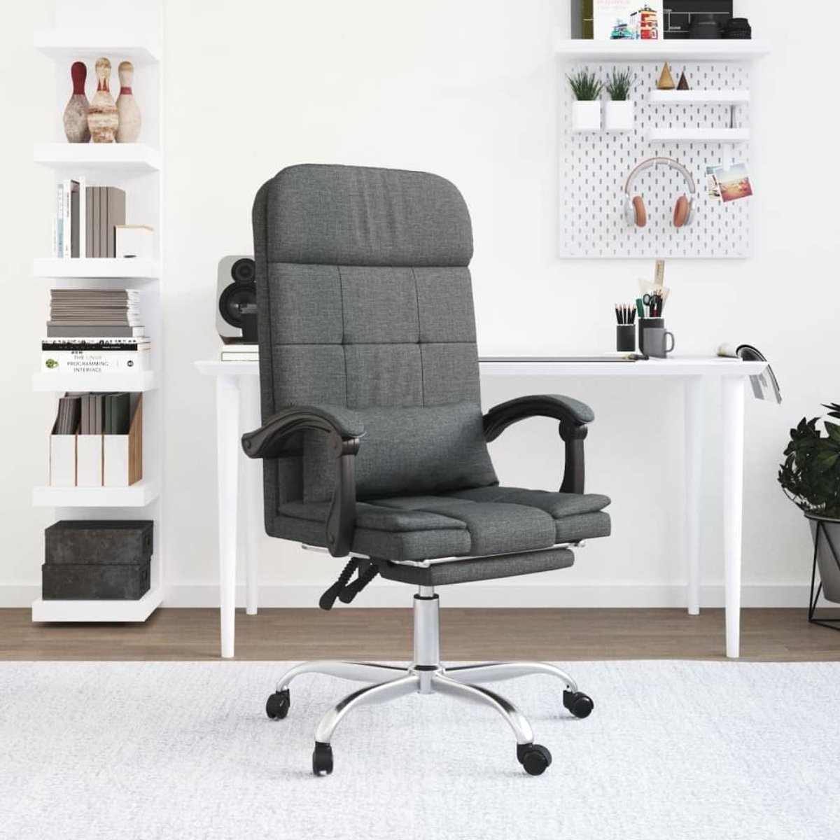 Comfortabele bureaustoel - Ergonomische stoel - Ontspannen werken - Geïntegreerde massagefunctie - Verstelbaar - Donkergrijs