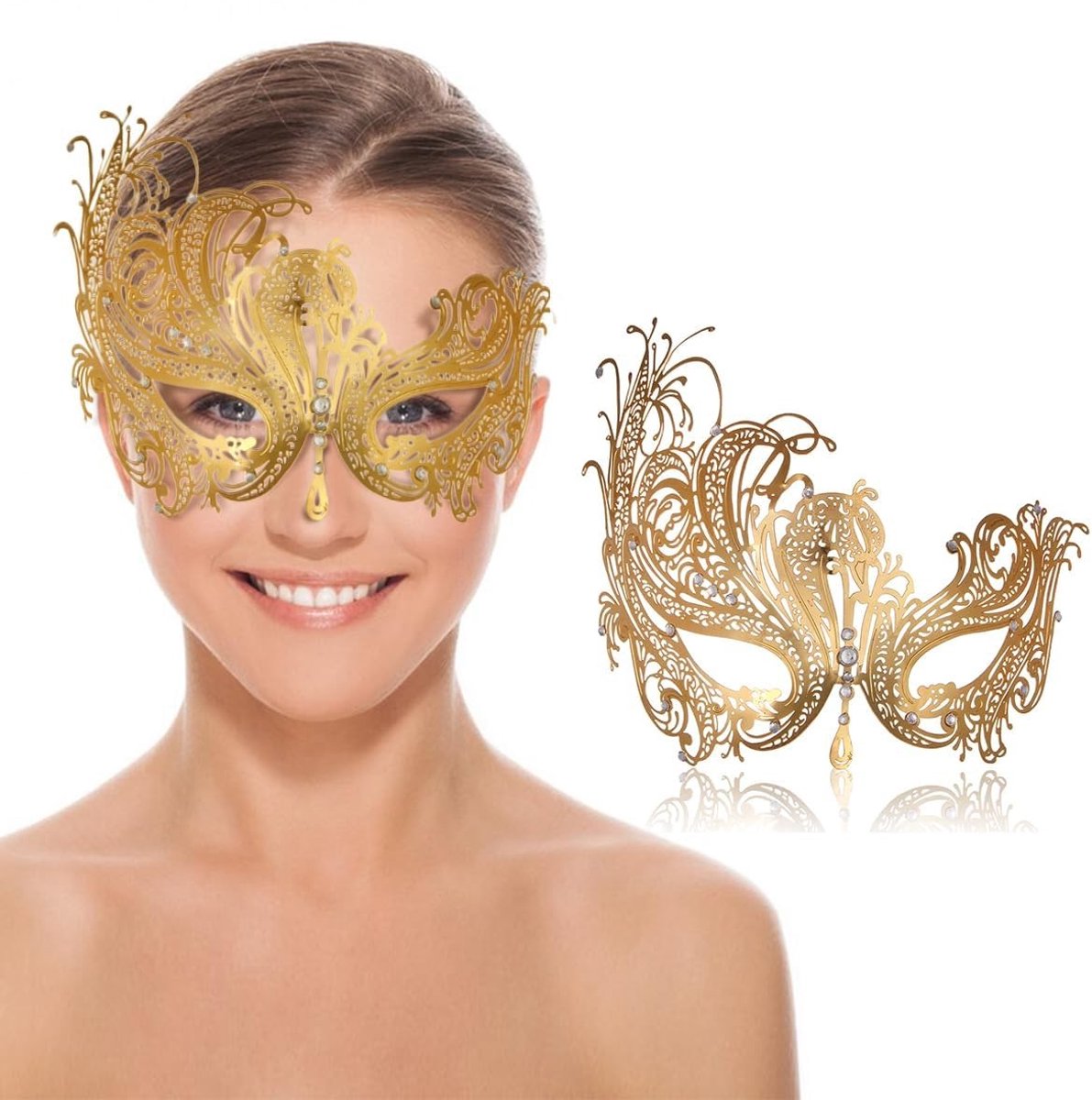 Dailygoods- Masker Venetiaans - Maskerade-masker - Feestmasker - Kostuummasker - Oogmasker - Duurzaam filigraan met strass-versieringen