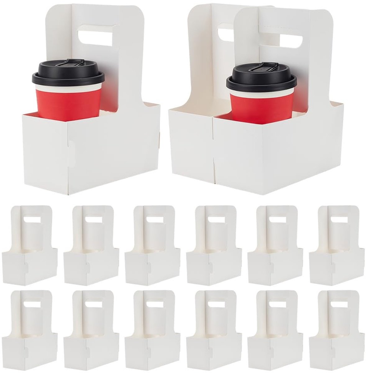 Dailygoods - 25 Stuks Witte Drankdrager - Kartonnen Bekerhouder voor Koffie en Drankjes