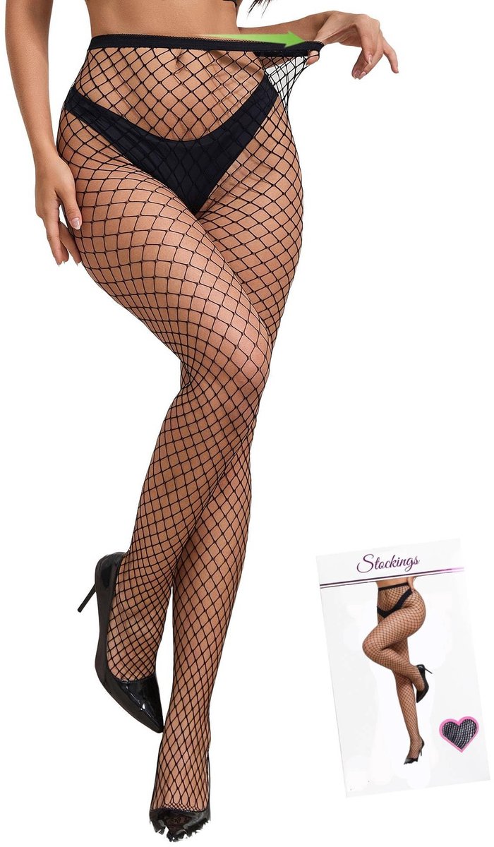 Dailygoods- Panty Hoge Taille - Netpanty/Zwart - Dames/Visnet - Grote Maten/XS tot 5XL - Ademend/Zacht - Feestoutfit - Netkousen