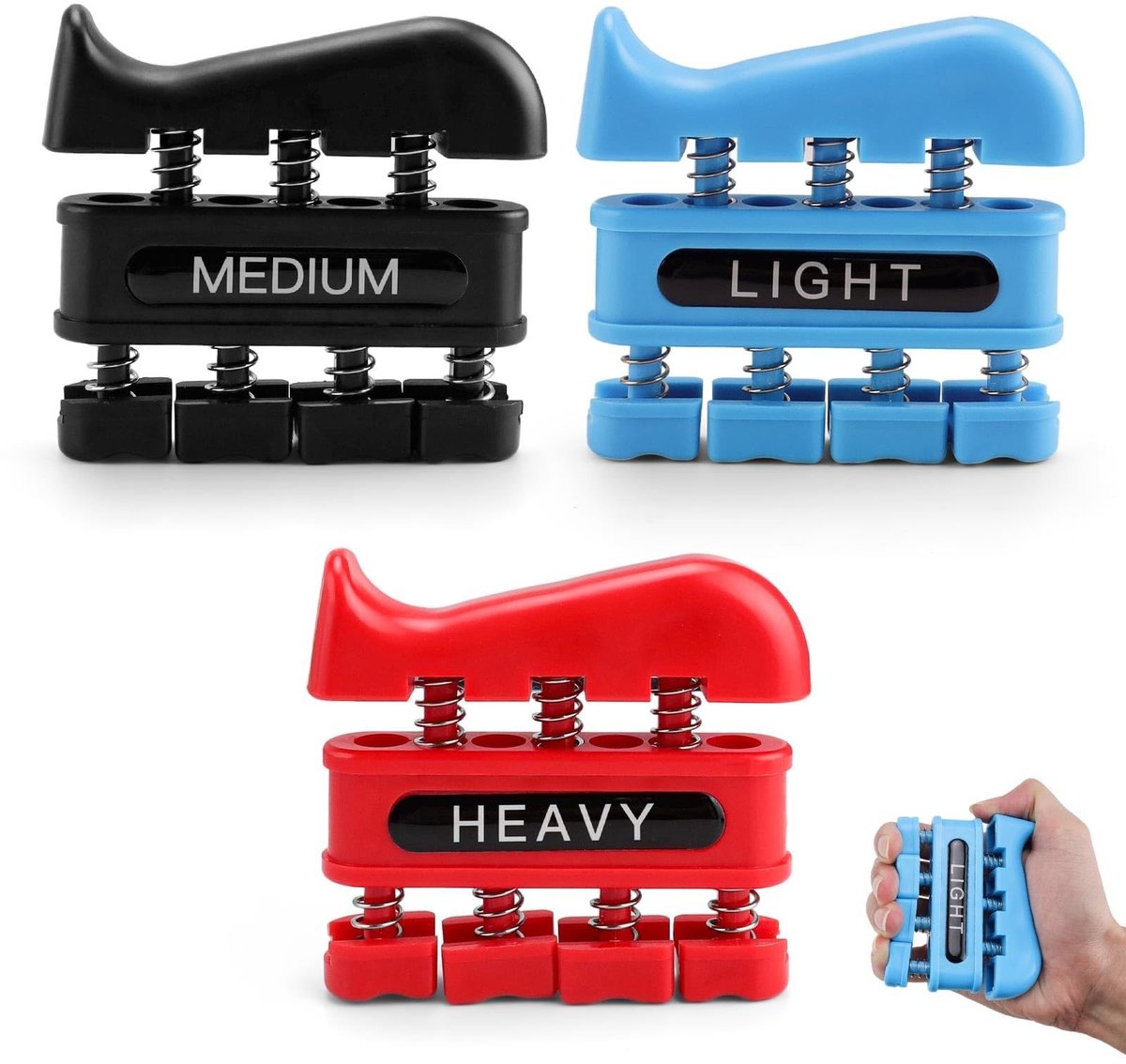 Dailygoods- Handtrainers 3 stuks - Vingerversterkers met verschillende gripsterktes - Fysiotherapie - Klimtraining - Gitaaroefeningen - Compact formaat - Vingertrainer