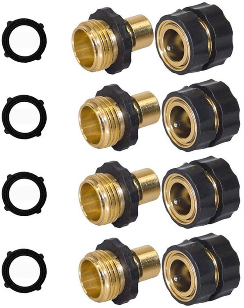8-delige set snelkoppelingen geschikt voor tuinslangen, 3/4 inch snelkoppeling, snelontgrendeling, lekvrije slangconnector