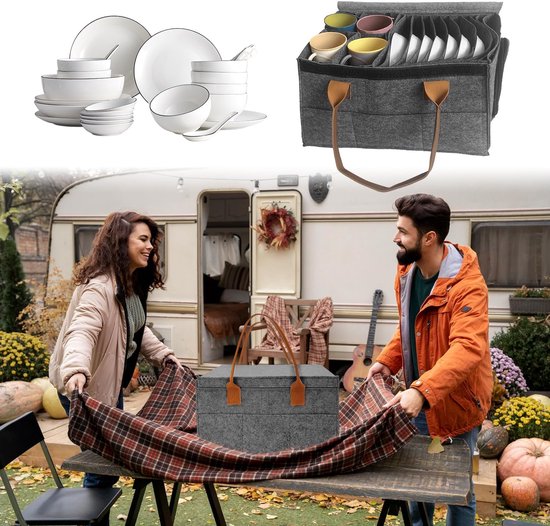 Servies Organizer - Bordenhouder Caravan - Servies Beschermen - Flexibele Vakken - 36 x 275 x 20 cm - Grijs — afbeelding 4