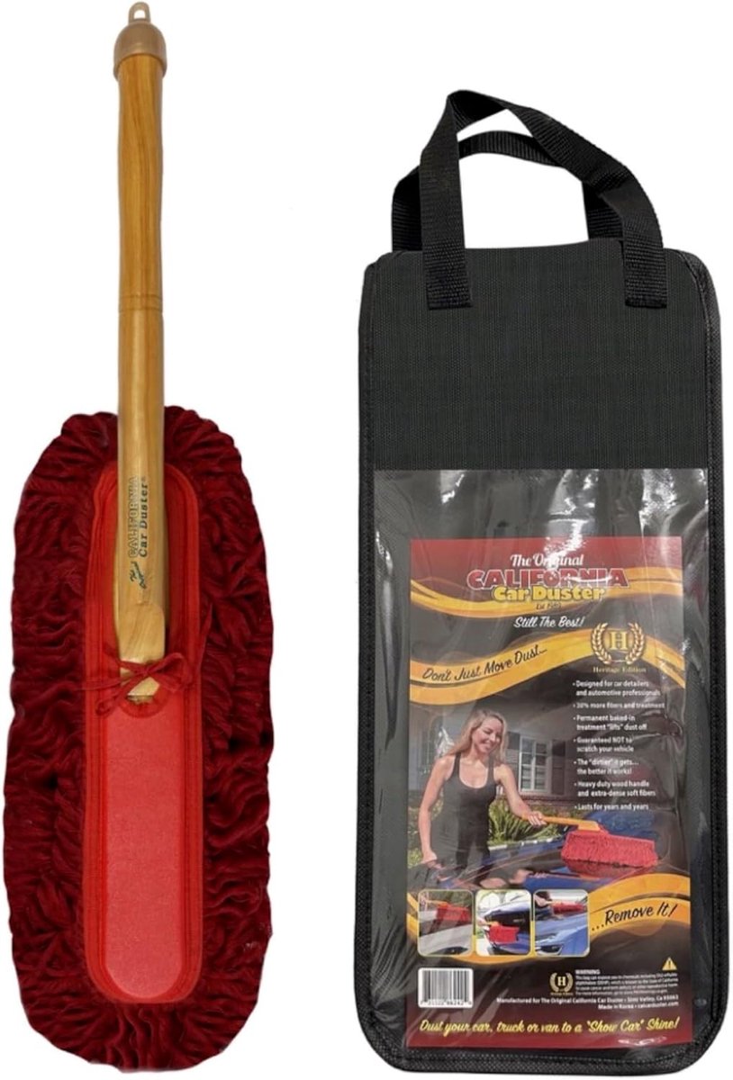 Autostofdoek Houten Handvat - Stofwisser Auto - Voertuig Onderhouden - Wax Behandelde Dweil - 635 cm - Rood