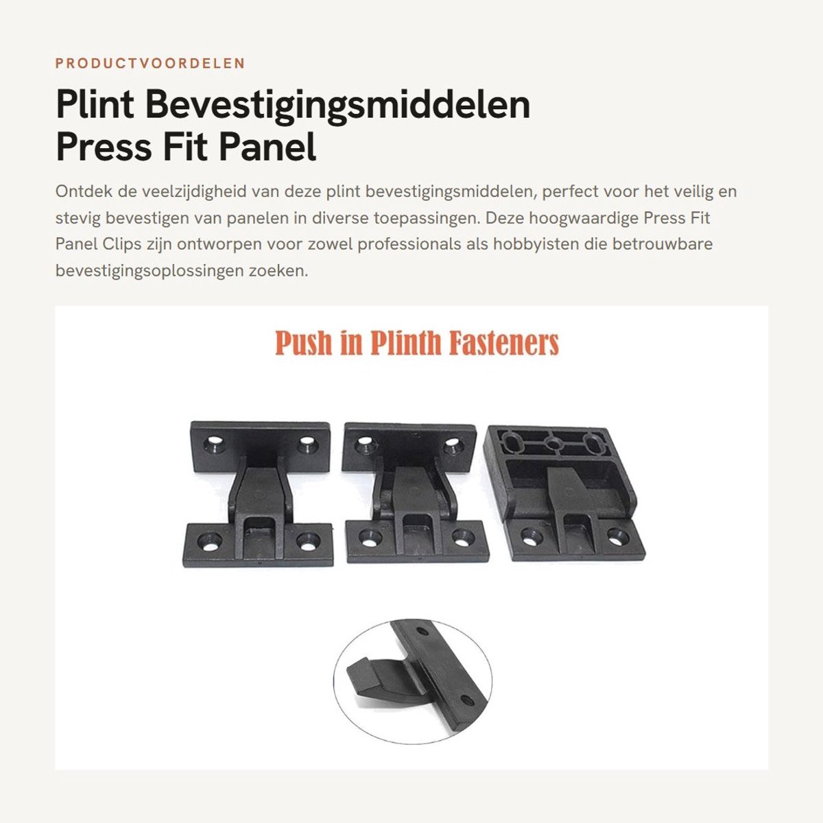 Dailygoods- Plint Bevestigingsmiddelen - 4 Stuks - Push-in Fittingen - Bevestigingsclips - PP Materiaal - 48mm x 25mm x 30mm - Duurzaam