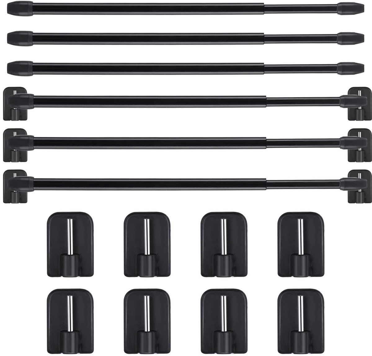 Dailygoods- Gordijnroede Uittrekbaar - Verstelbare Gordijnroede - Kunststof Gordijnroede - Gordijnroede met Kleefhaken - 40-70 cm - Eenvoudig te Monteren - Gordijnstang