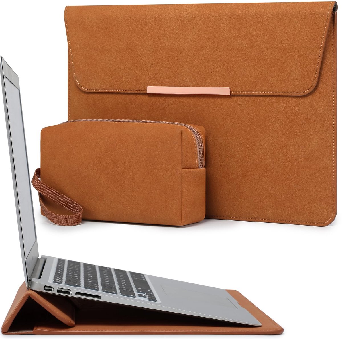 Dailygoods - HYZUO 13,3-14 Inch Laptophoes Tas met Standaard voor MacBook Pro 14 M5/M4/M3/M2/M1 2026-2021, MacBook Air/Pro 13,3, 13,8-13,5 Surface Laptop, HP Spectre X360 13/14, Envy 13, Bruin(Smiley)