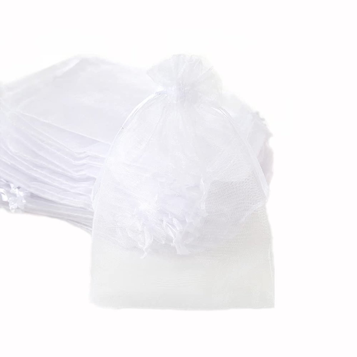 Dailygoods- Organza Zakjes 50 Stuks - Geschenktas - Trekkoord - Snoepzakjes - Sieradenzakjes - 20 x 30 cm - Wit - Geschenkzakjes